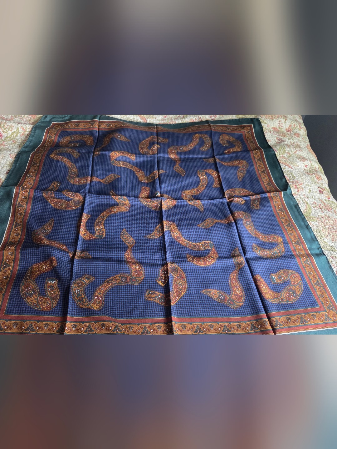 Italian Navy Blue Paisley Silk Scarf